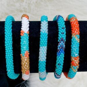 HAND CRAFTED in Nepal Beaded Bracelets (set of 5) TURQOR1